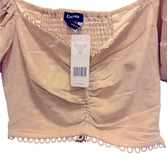 Bebe Elegant Cream Off-Shoulder Women's Top - Picture 14 of 16